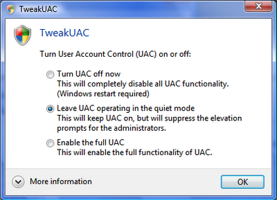 Disabilitare il controllo account utente (UAC) con TweakUAC