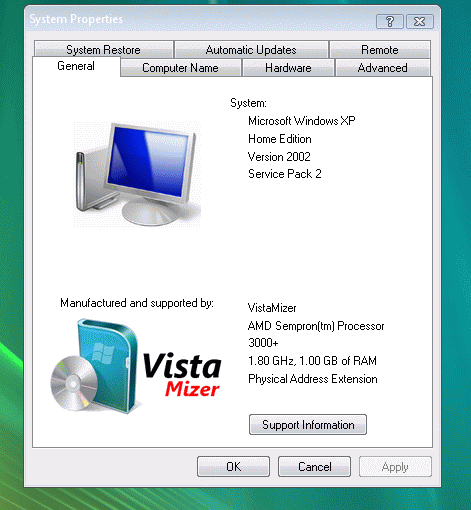 VistaMizer per trasformare la grafica di Windows XP in quella di Windows Vista