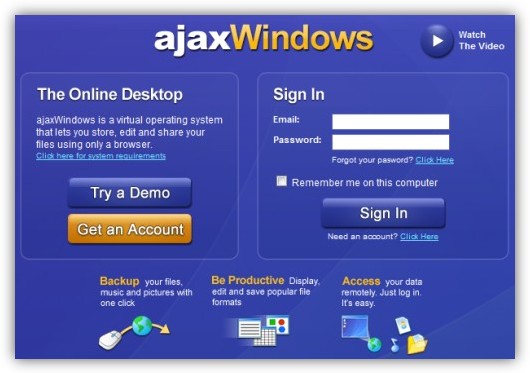 ajaxWindows per utilizzare Windows XP anche online