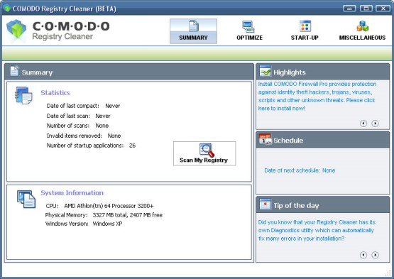 Comodo Registry Cleaner per ripulire il registro di sistema di Windows