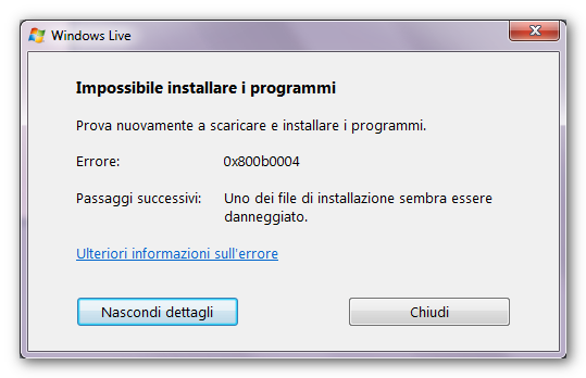 Errore 0x800b0004 in Messenger 2011: Come risolverlo