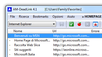 AM-DeadLink per rimuovere segnalibri non attivi o duplicati da Firefox/Internet Explorer/Opera