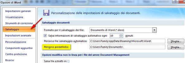 Come cambiare il percorso predefinito in Office Word/Excel/PowerPoint 2010