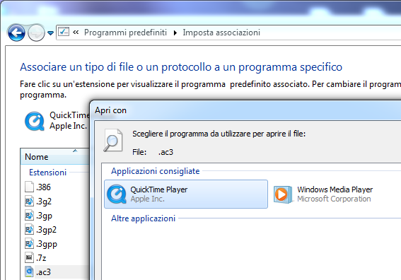 Come modificare il programma di default per una estensione in Windows 7