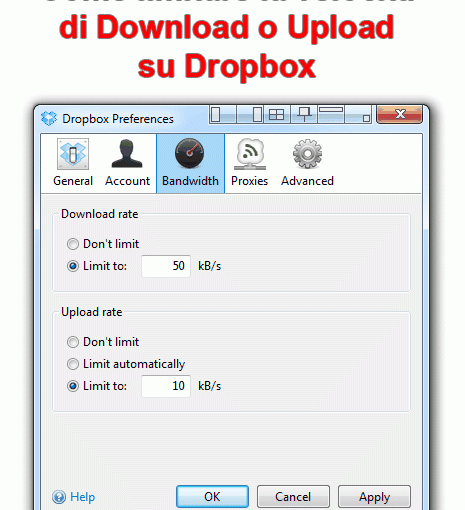 Come limitare la velocità di Download o Upload su Dropbox