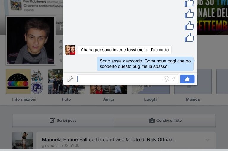 Come inviare infiniti mi piace via messaggio con la App di Facebook per iOS 7 (versione 6.5)