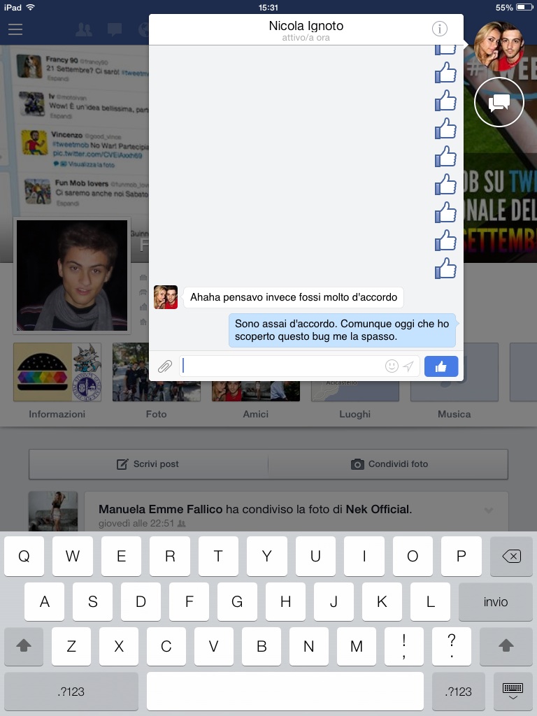 Infiniti mi piace via messaggio con facebook