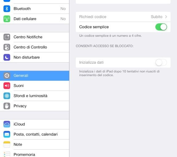 Come disabilitare il codice di sblocco in iOS 7