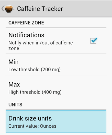 caffeina-tracker-settings-screen