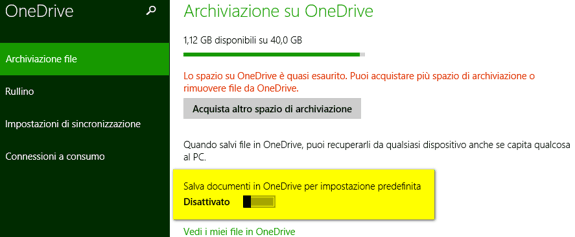 archiviazione file per disattivare microsoft onedrive